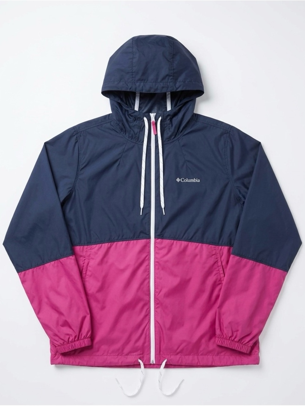 Columbia Navy and Magenta Colorblock Hooded Windbreaker
